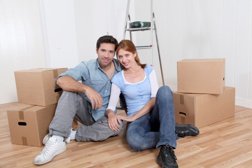 Carefully packed moving boxes ready for flat removals in Brompton